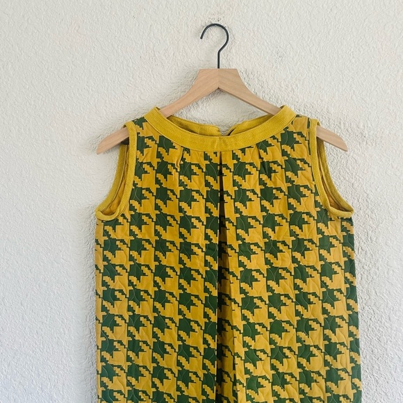 Vintage 60s Handmade Yellow & Green Houndstooth Column Dress - Picture 2 of 13